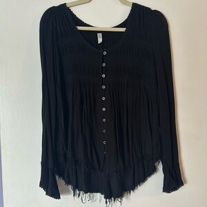 Free people black long sleeve fringe top